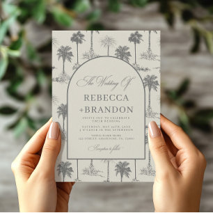 Invitation Mariage de plage avec palmier vintage Toile de Jou