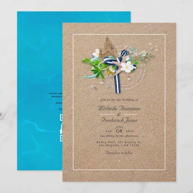 Invitation Mariage de plage avec QR Code RSVP pour un été fra (Devant / Derrière)