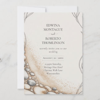Invitation Mariage de plage avec sable et galets de l'héritag