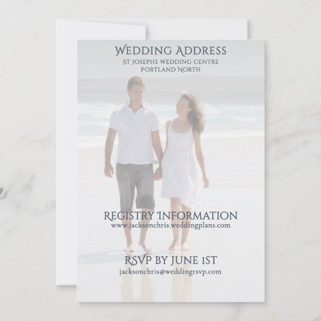 Invitation Mariage de plage avec typographie serif photo mode (Dos)