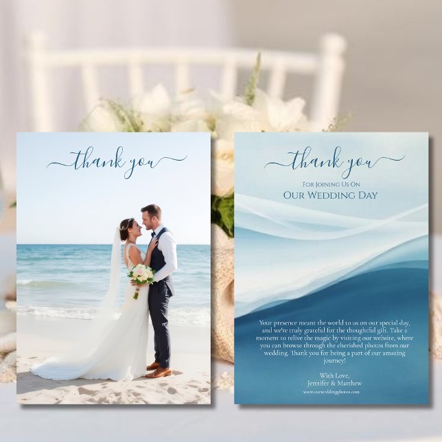 Invitation Mariage de plage bleu serein Merci  (Serene Blue Abstract Wedding Thank You Card )