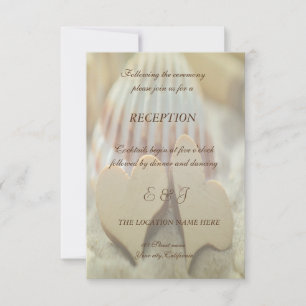 Invitation Mariage de plage, Coquillage, Réception Coeurs de