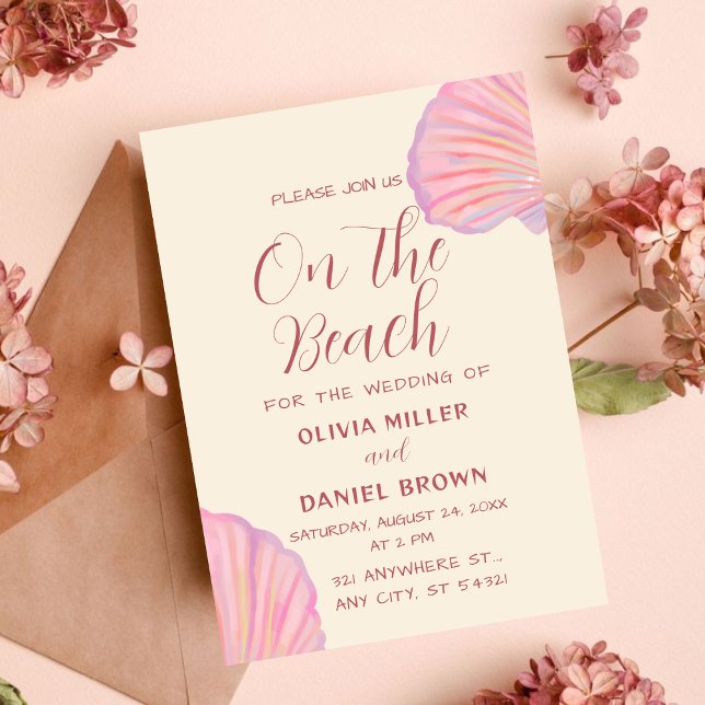 Invitation Mariage de plage coquillage rose romantique (Créateur téléchargé)