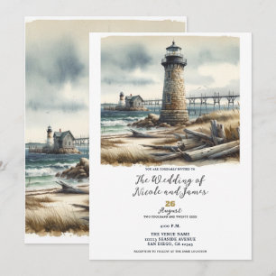 Invitation Mariage de plage côtier rustique avec phare
