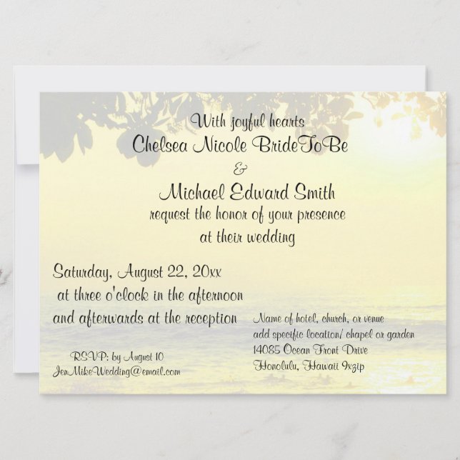 Invitation Mariage de plage Coucher de soleil sur l'océan (Devant)