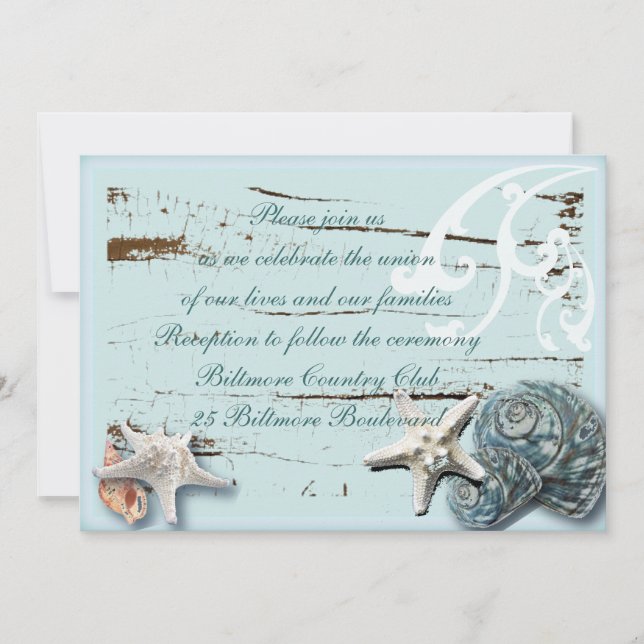 Invitation Mariage de plage de coquillages romantiques (Devant)