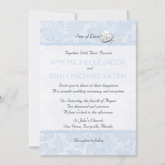 Invitation Mariage de plage de dentelle florale bleu pâle de  (Devant)