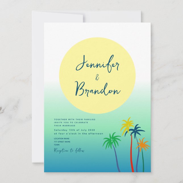 Invitation Mariage de plage de palmiers tropicaux (Devant)