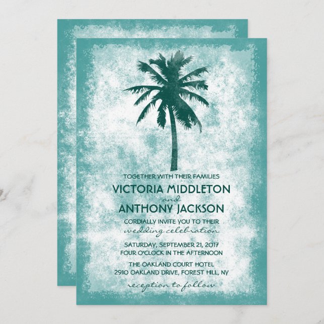 Invitation Mariage de plage de palmiers tropicaux (Devant / Derrière)