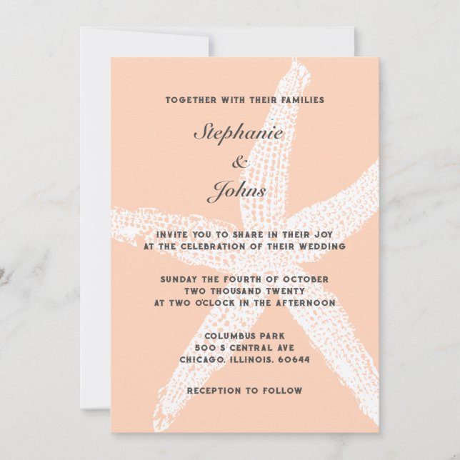 Invitation Mariage de plage de poisson Starfish Peach Fuzz Tr (Devant)