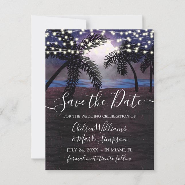 Invitation Mariage de plage des Soirées d'été Enregistrez la  (Devant)