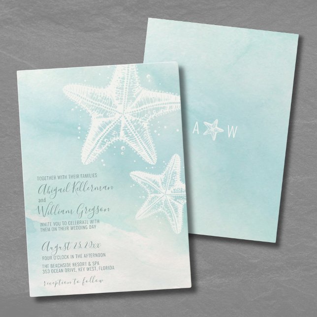 Invitation Mariage de plage d'été de Starfish Watercolor (Starfish Watercolor Summer Beach Wedding Invitation)