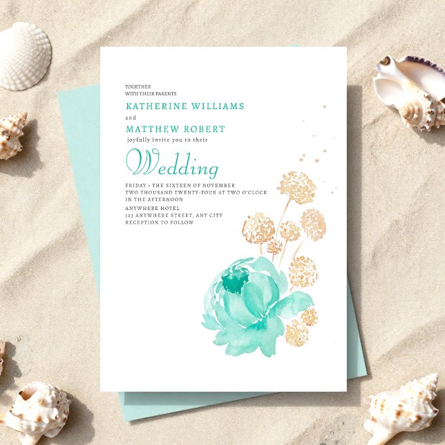 Invitation Mariage de plage d'été sarcelle clair et beige (Créateur téléchargé)