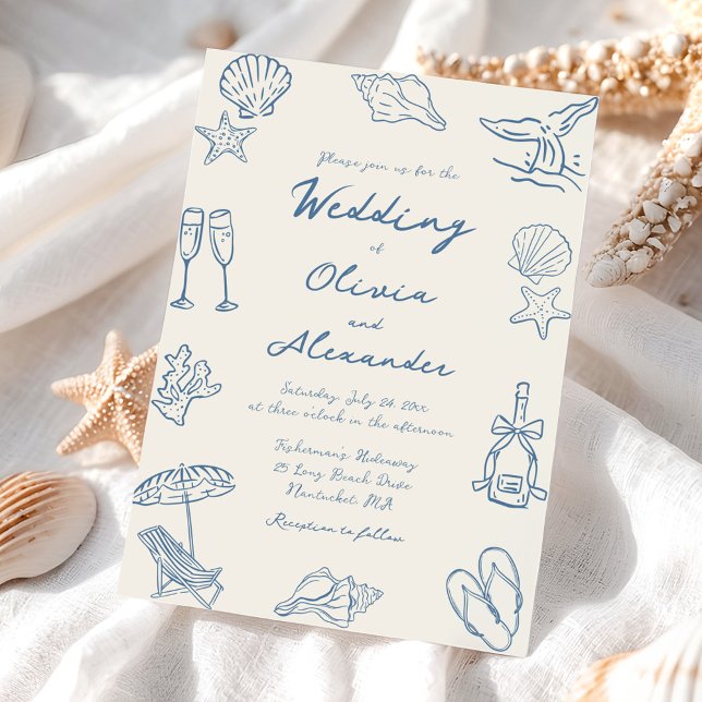 Invitation Mariage de plage doodle fantaisiste dessiné à la m (Créateur téléchargé)
