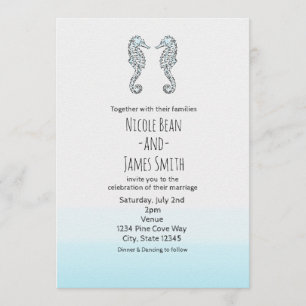 Invitation Mariage de plage élégant à deux chevaux de mer