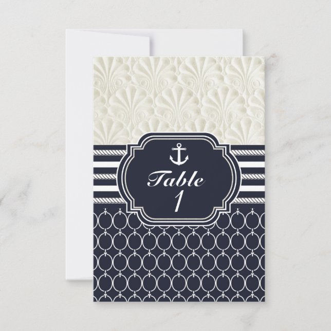 Invitation Mariage de plage élégant bleu marine et blanc (Devant)