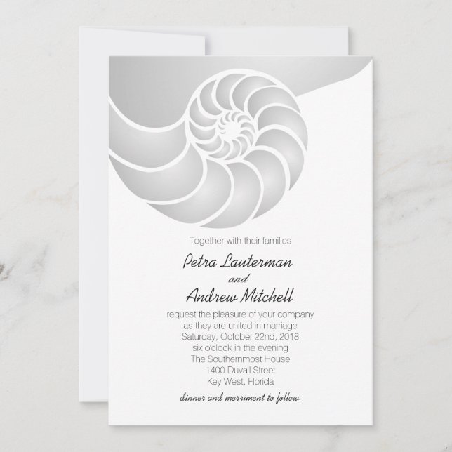 Invitation Mariage de plage en argent Nautilus Shell (Devant)