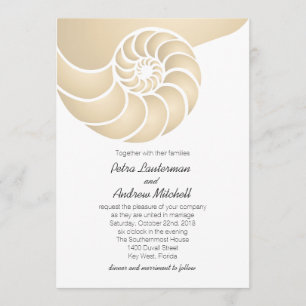 Invitation Mariage de plage en coquille de Nautilus beige