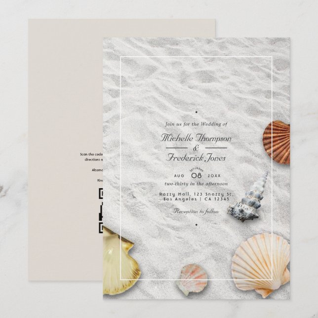 Invitation Mariage de plage en été avec QR Code RSVP (Devant / Derrière)