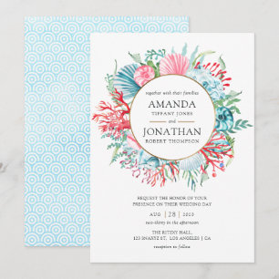 Invitation Mariage de plage en été de corail et de sarcelle