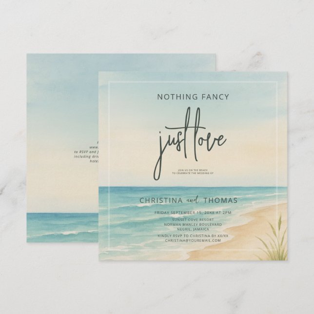 Invitation Mariage de plage en fuite (Devant / Derrière)