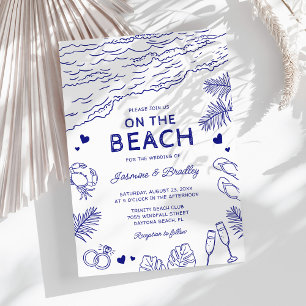 Invitation Mariage de plage fantaisiste doodle