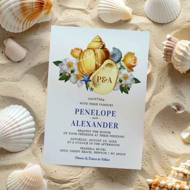Invitation Mariage de plage fleurie Magical Seashell (Créateur téléchargé)