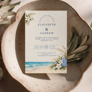 Invitation Mariage de plage floral bleu Plumeria
