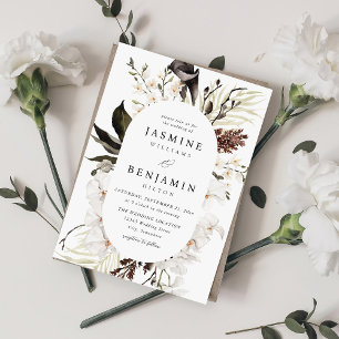 Invitation Mariage de plage Floral noir & blanc