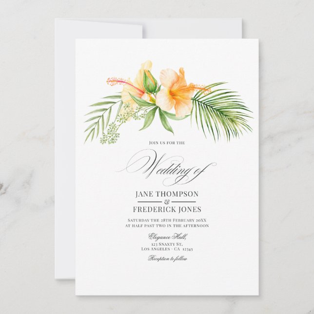 Invitation Mariage de plage florale tropicale à l'aquarelle (Devant)