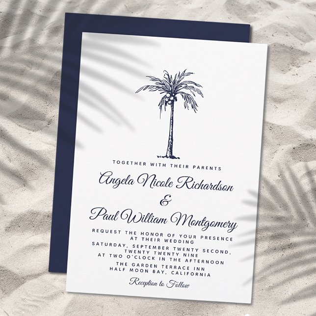 Invitation Mariage de plage formel élégant avec palmier en bl (Créateur téléchargé)