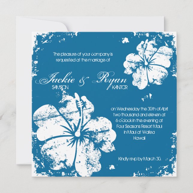 Invitation Mariage de plage Hibiscus Blue Denim (Devant)