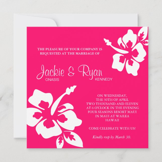 Invitation Mariage de plage Hibiscus Fleur rose (Devant)