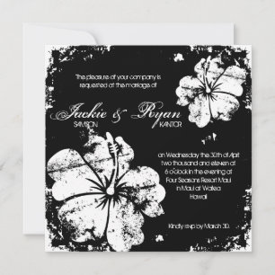 Invitation Mariage de plage Hibiscus noir et blanc