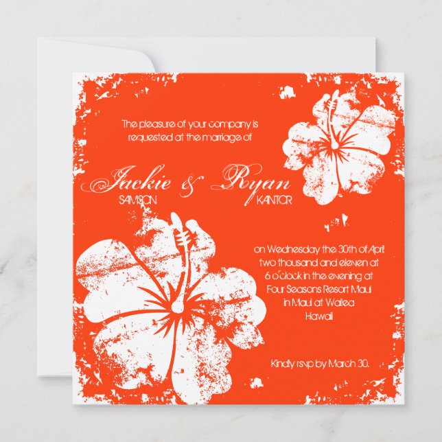 Invitation Mariage de plage Hibiscus Orange (Devant)