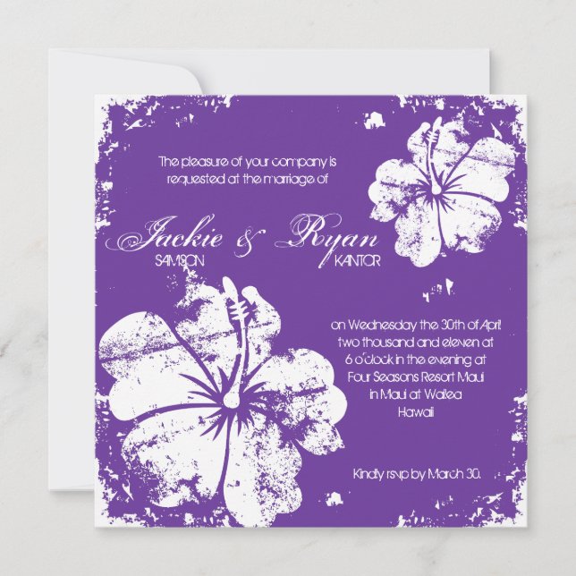 Invitation Mariage de plage Hibiscus violet (Devant)