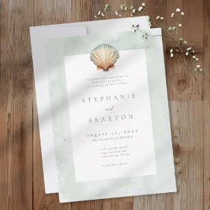 Invitation Mariage de plage minimaliste aquarelle coquillage