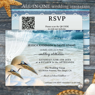 Invitation Mariage de plage moderne Gannets All-in-One