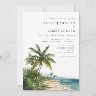Invitation Mariage de plage moderne tout en une aquarelle
