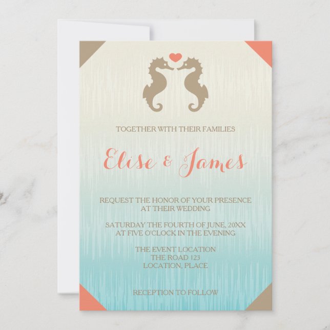 Invitation Mariage de plage nautique Amour de hippocampe (Devant)
