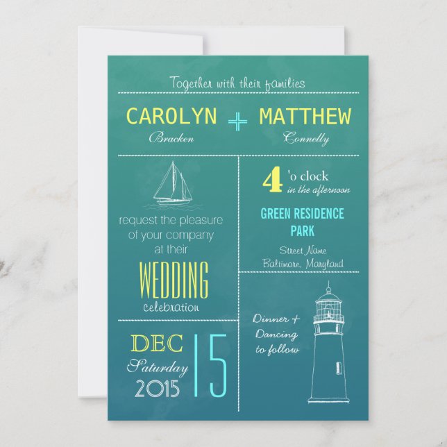 Invitation Mariage de plage nautique moderne de phare du (Devant)