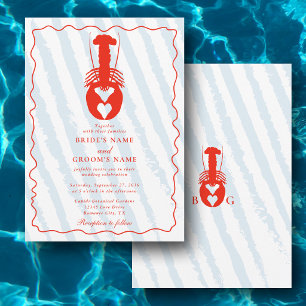 Invitation Mariage de plage nautique rayures bleues cœur de h