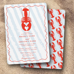 Invitation Mariage de plage nautique rayures bleues cœur de h