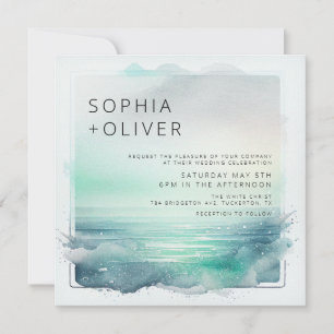 Invitation Mariage de plage numérique bleu et blanc