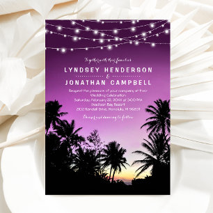 Invitation Mariage de plage Purple Sunset Palm Tree