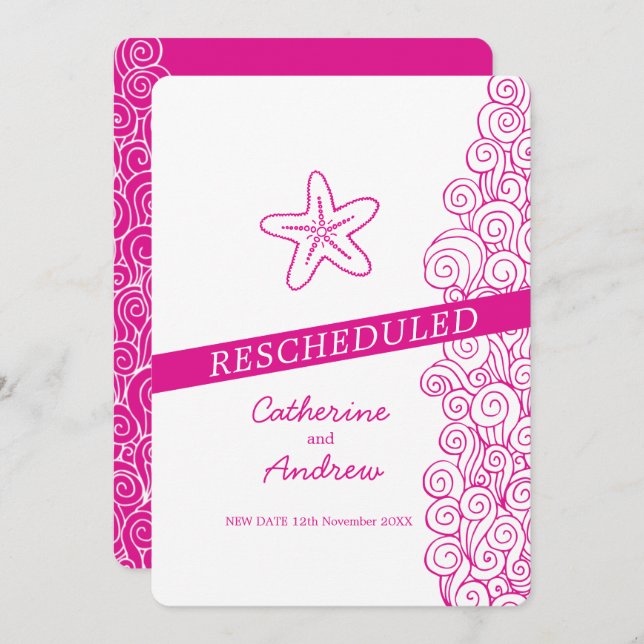 Invitation Mariage de plage rose tourbillon Starfish reprogra (Devant / Derrière)