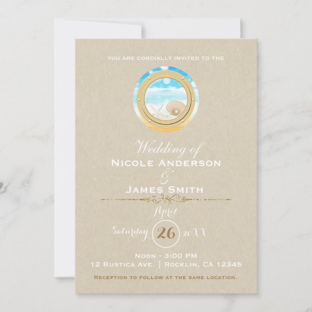 Invitation Mariage de plage rustique Kraft moderne élégant (Devant)