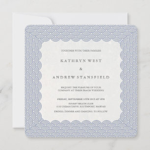 Invitation Mariage de plage Seigaiha avec tuile bleu violet