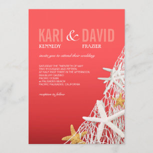 Invitation Mariage de plage Starfish Netting  corail