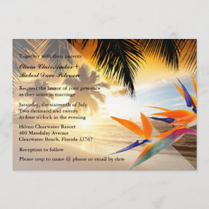 Invitation Mariage de plage Sunset Palm Trees Bird of Paradis
